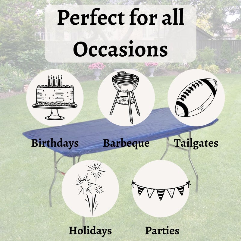 Kwik-Covers 30" x 72" (6 Feet) Royal Blue Rectangular Fitted Plastic Table Covers - 10 Pack - Image 5